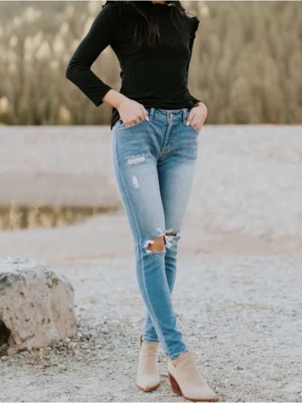 Free People Distressed Denim Jeans in Blue Waist 27